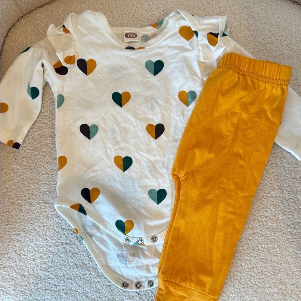 Heart Print Onesie with Yellow Pants
